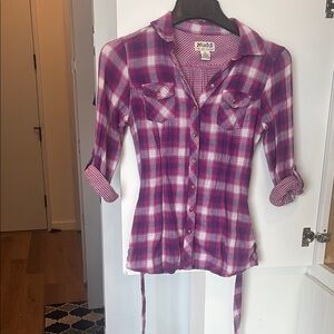 Mudd Purple, Pink, and White Plaid Shirt
